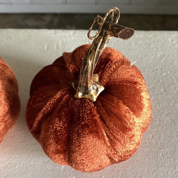 Set of 2- Beautiful Orange Velvet Pumpkins- Fall Holiday Decorations - Picture 14 of 17